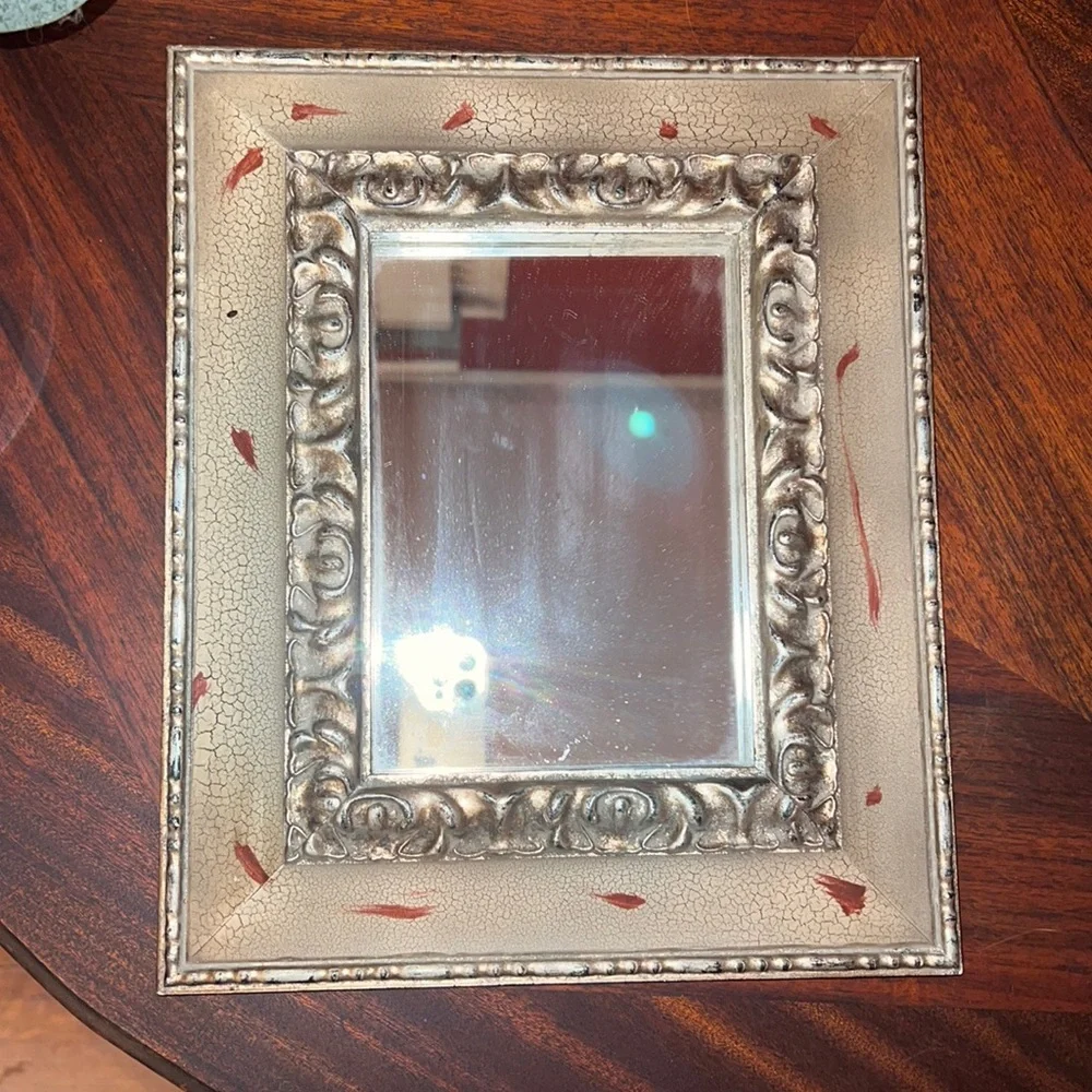 Framed Mirror ~ Silver accent color on frame.